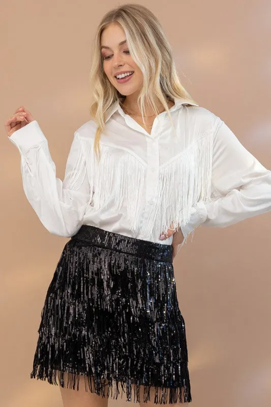 Satin Shirt Blouse with Fringe choice of colors