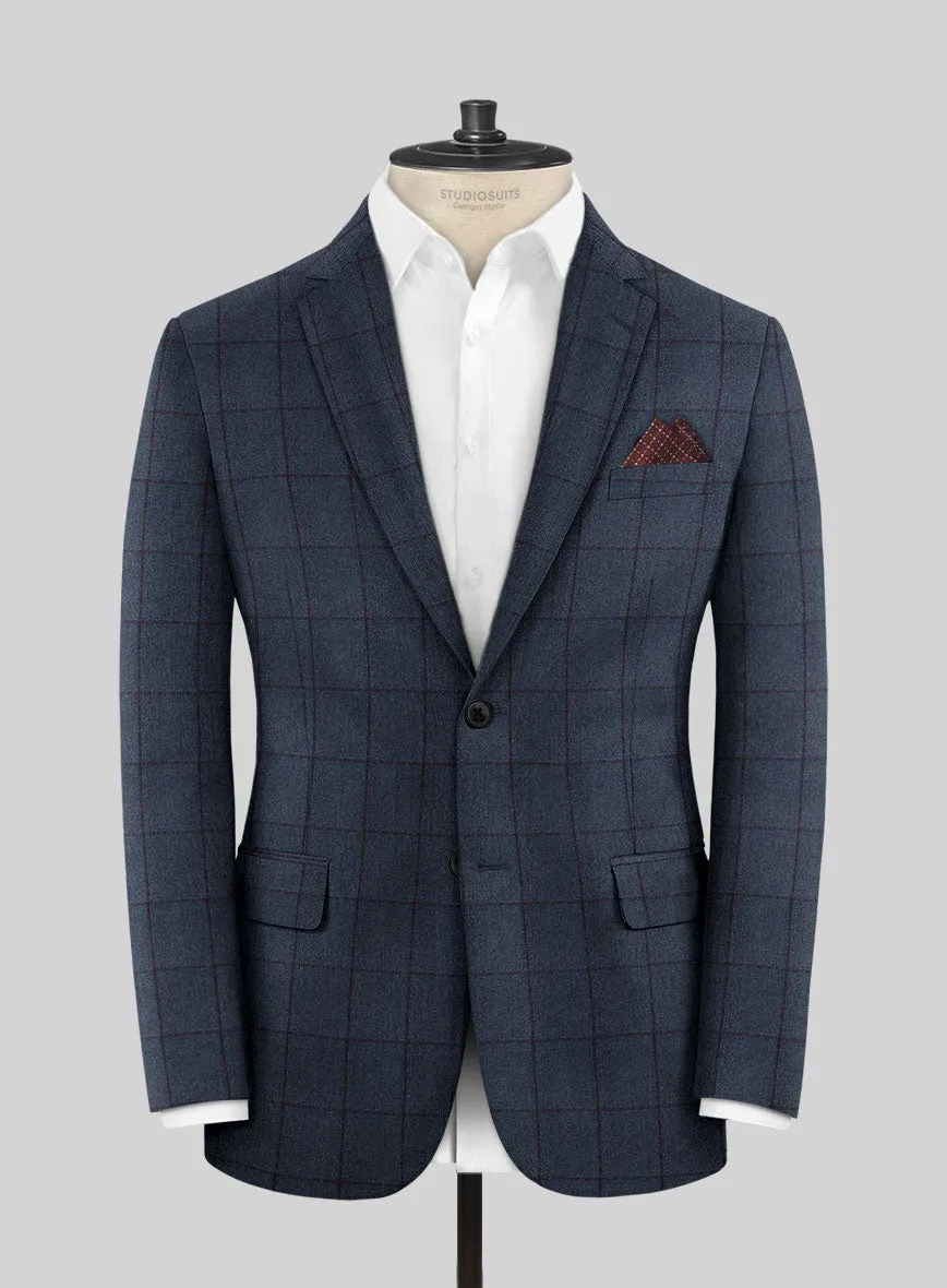 Scabal Tornado Windowpane Blue Wool Suit
