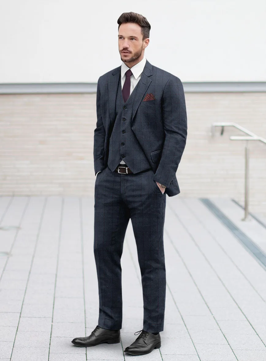 Scabal Tornado Windowpane Blue Wool Suit