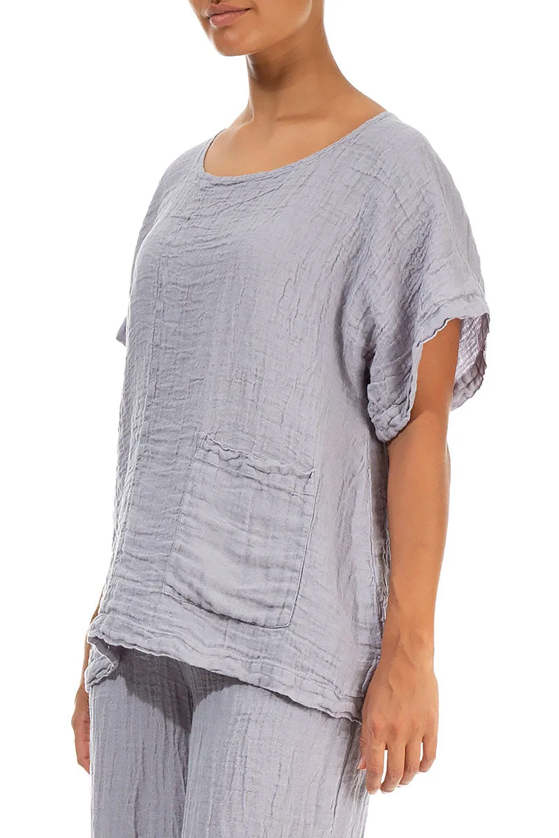 Short Sleeves Lilac Grey Crêpe Linen Blouse