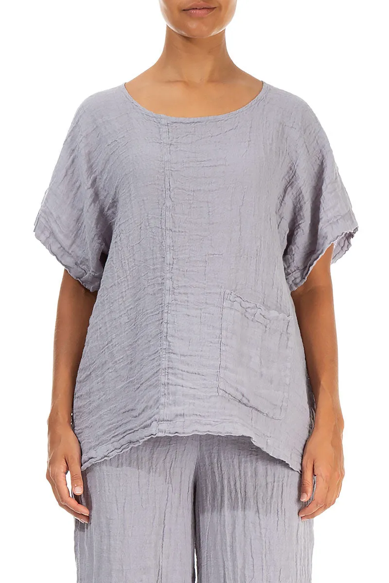 Short Sleeves Lilac Grey Crêpe Linen Blouse