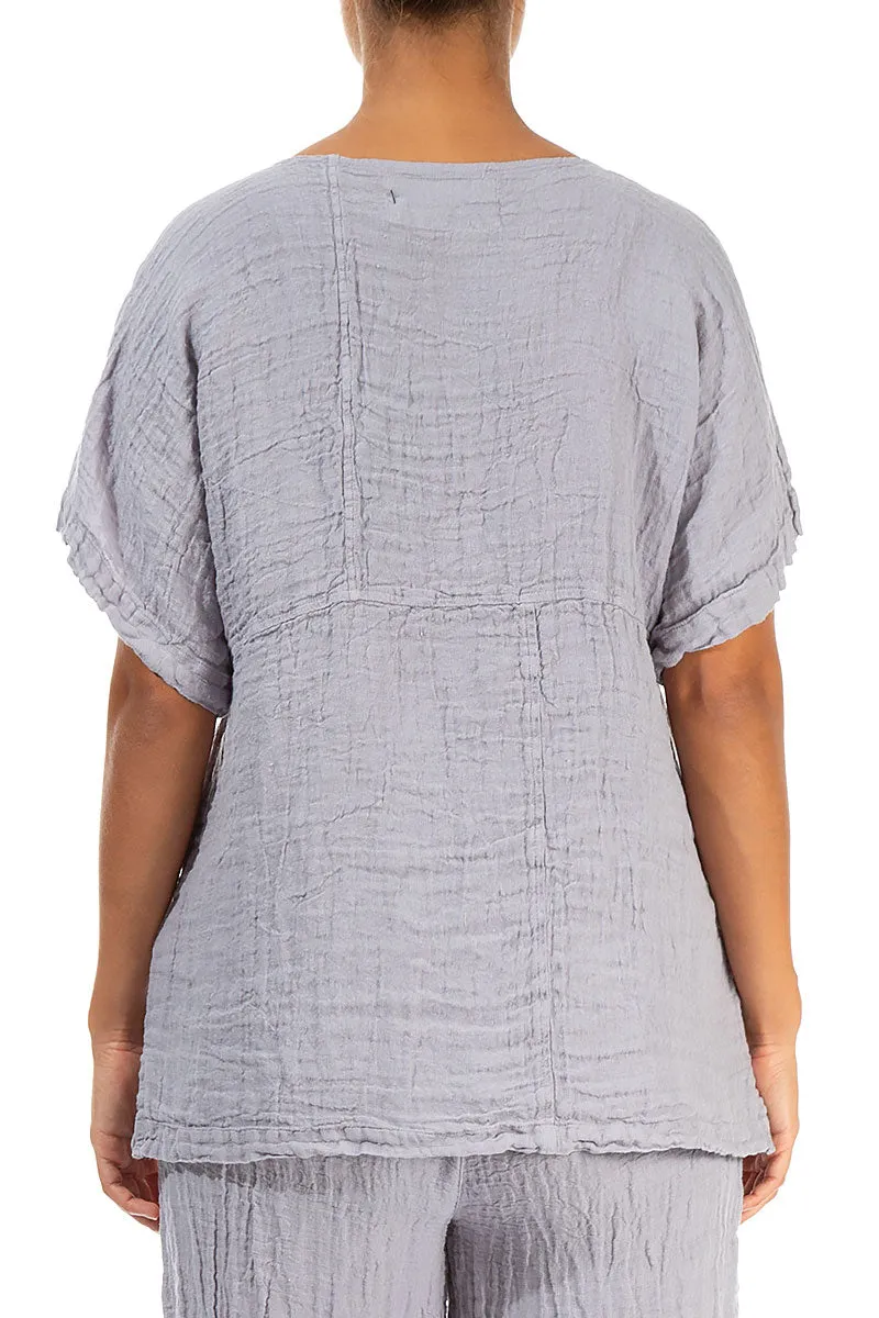 Short Sleeves Lilac Grey Crêpe Linen Blouse