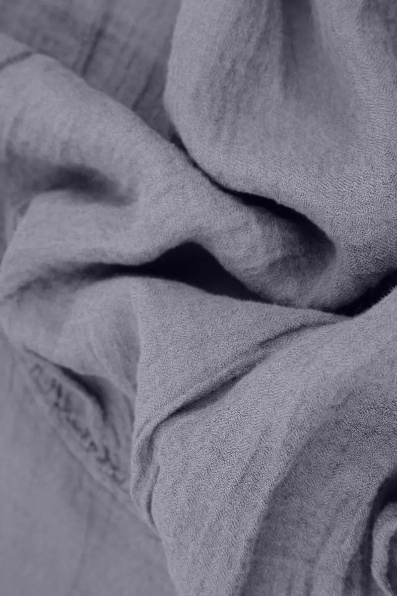 Short Sleeves Lilac Grey Crêpe Linen Blouse