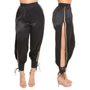 Side split lace up joggers pants