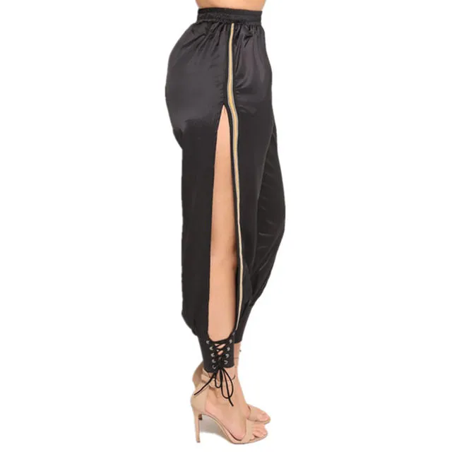 Side split lace up joggers pants