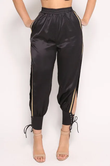 Side split lace up joggers pants