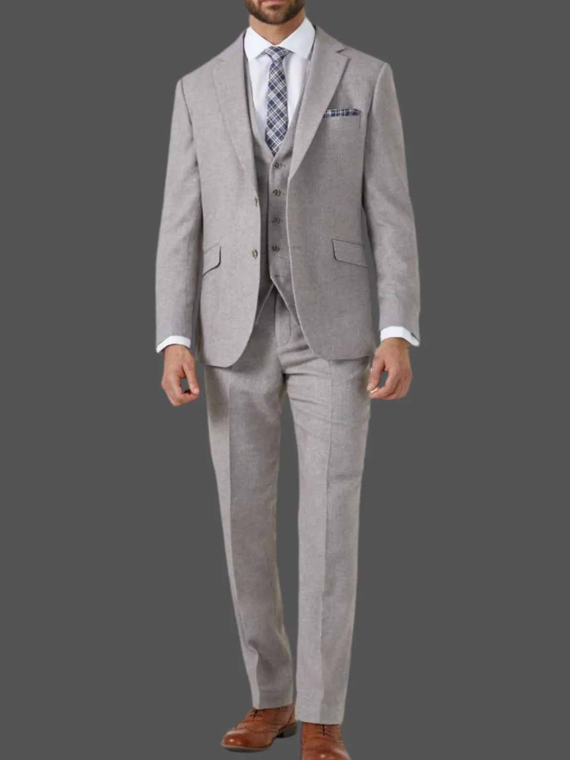Skopes Jude Stone Beige Herringbone Tweed Tappered Trousers