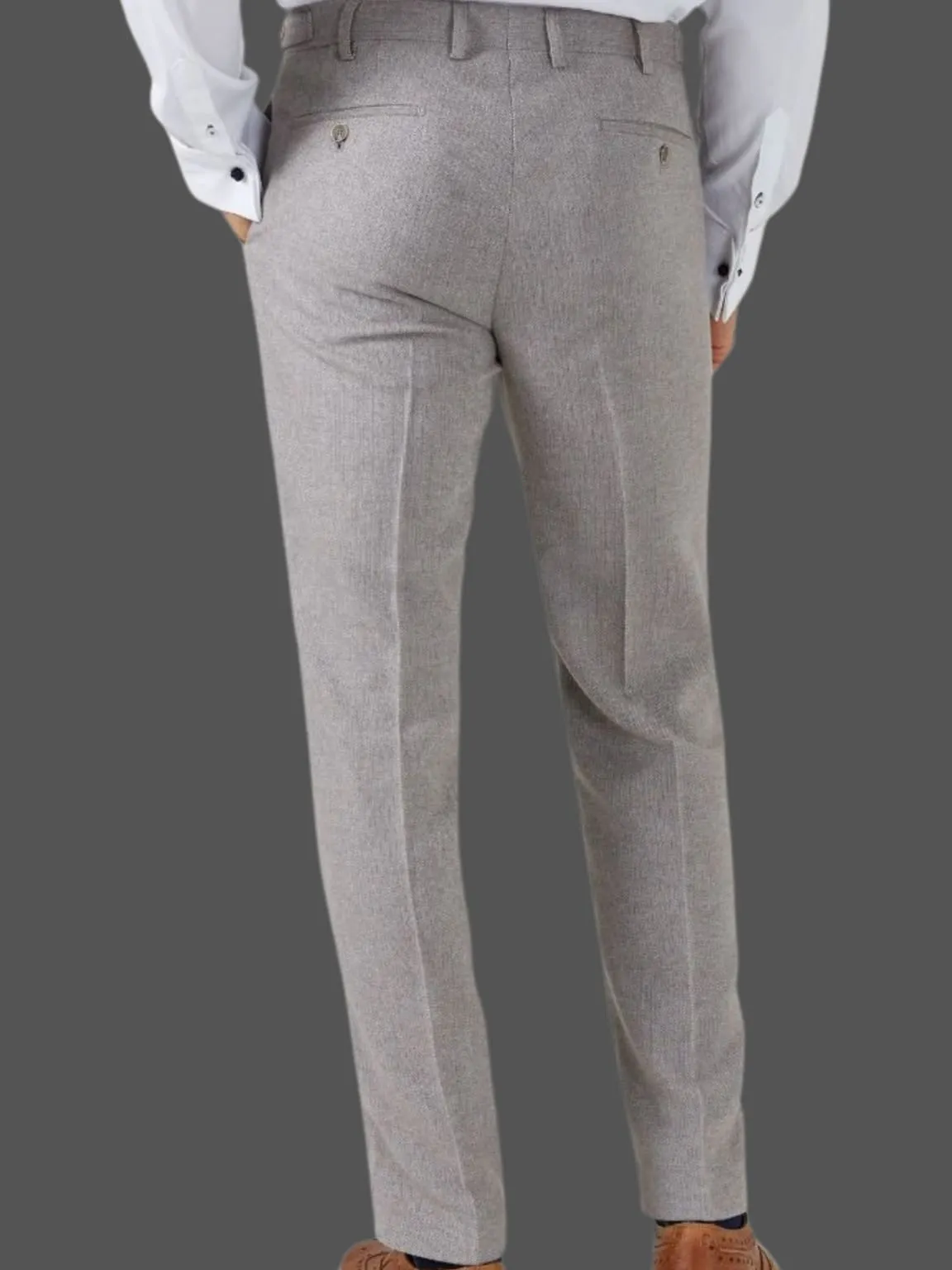 Skopes Jude Stone Beige Herringbone Tweed Tappered Trousers