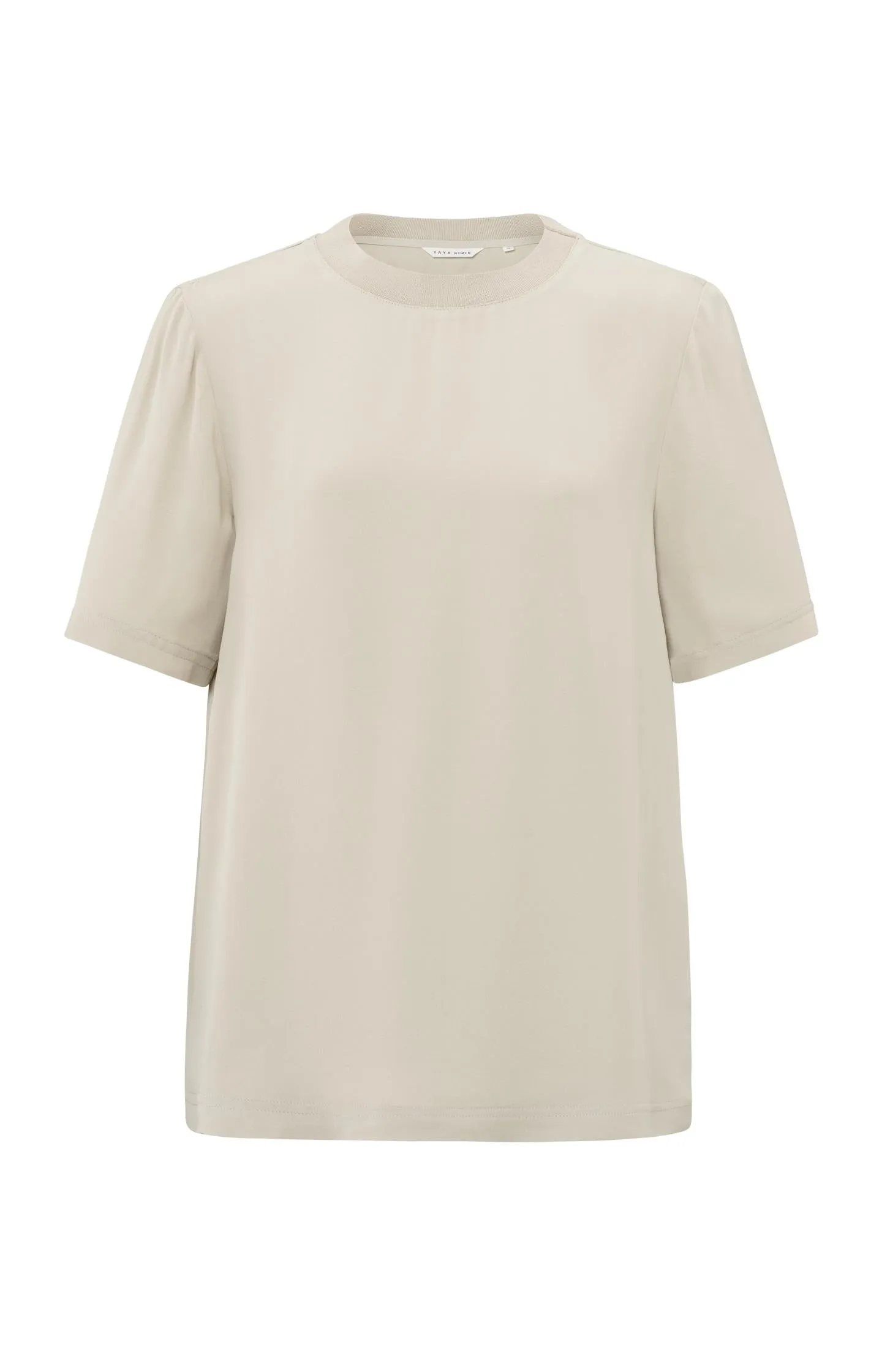 Soft woven T-shirt with round neck and short sleeves