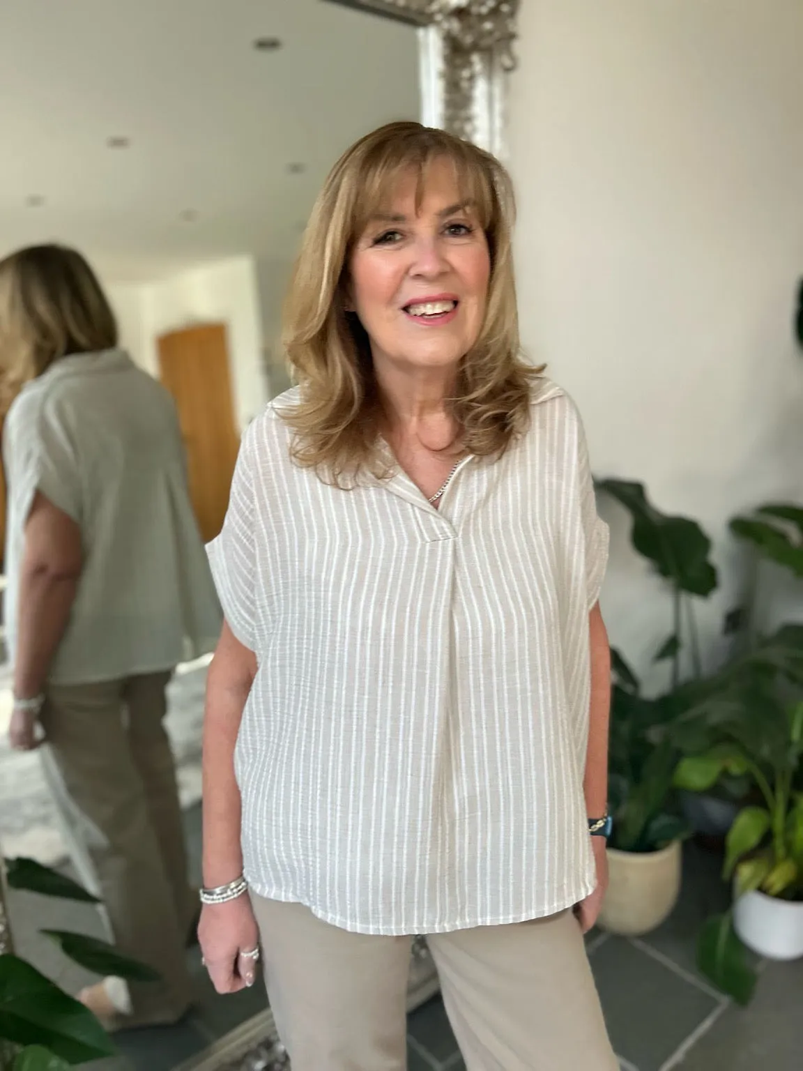 Stone Short Sleeve Striped Blouse Carly