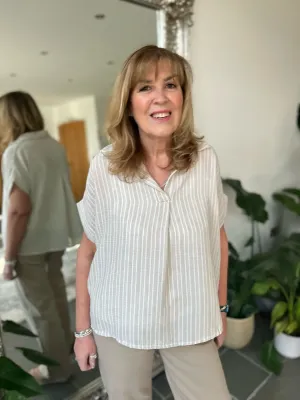 Stone Short Sleeve Striped Blouse Carly