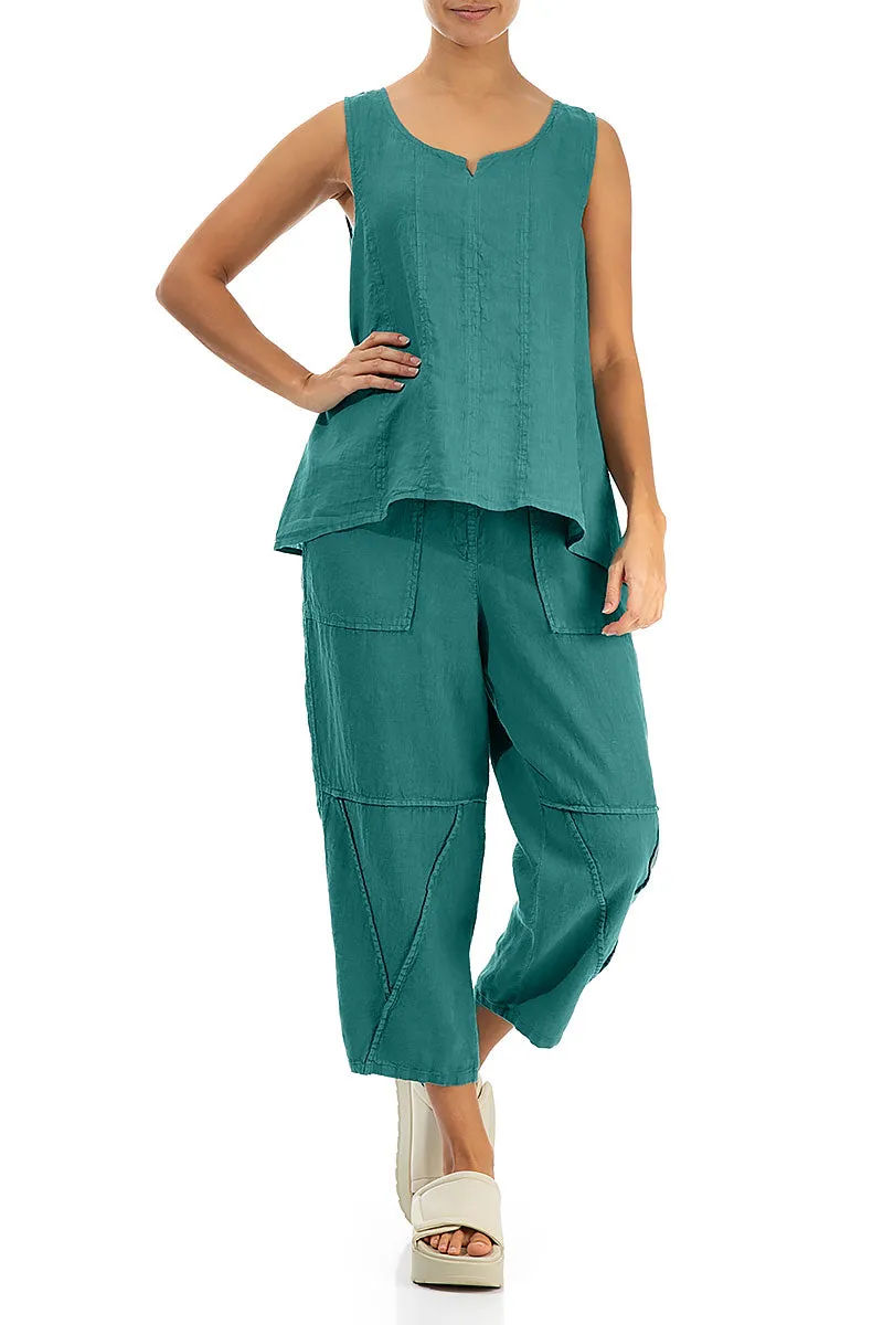 Sweetheart Neck Turquoise Linen Top
