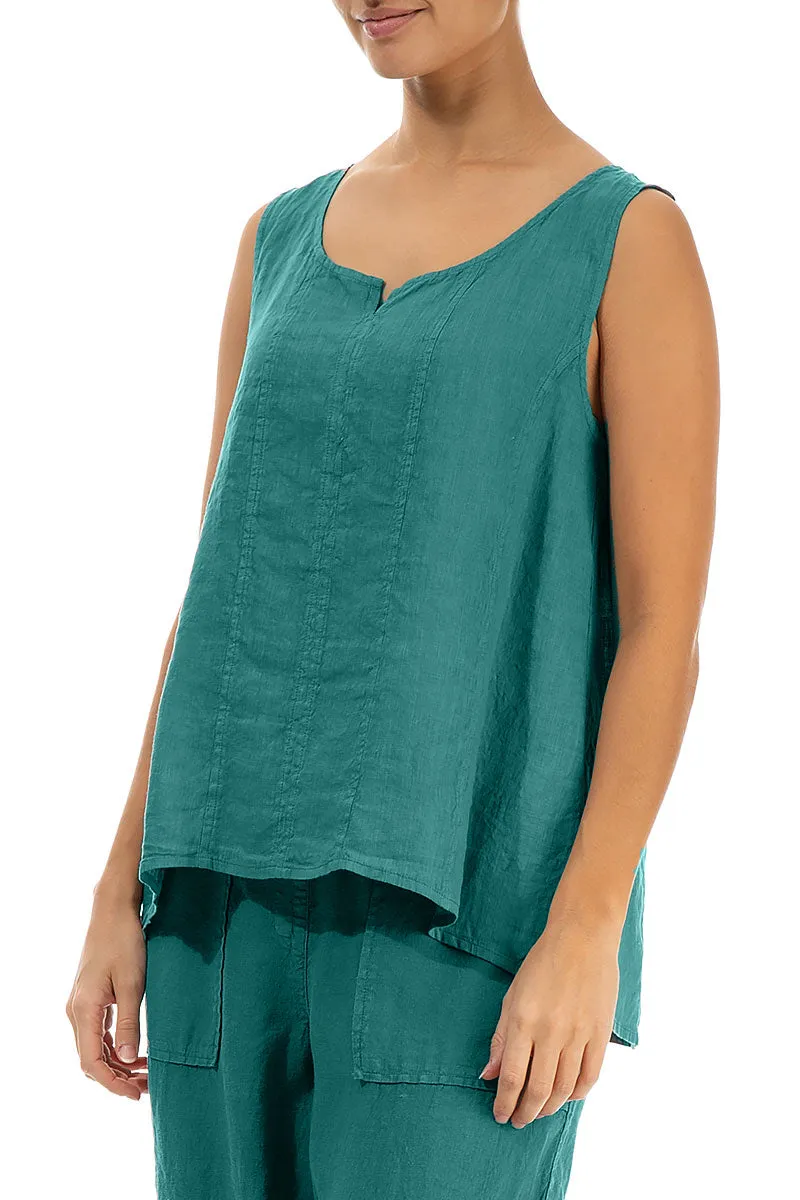 Sweetheart Neck Turquoise Linen Top