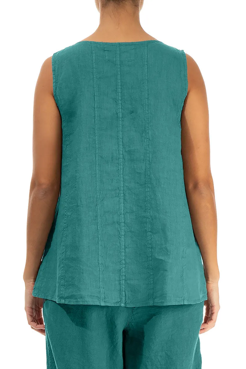 Sweetheart Neck Turquoise Linen Top