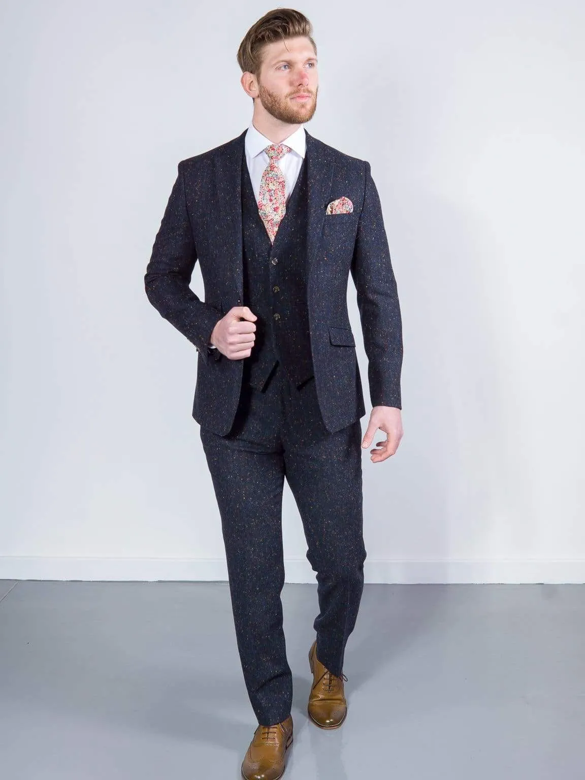 Torre Tweed Men's Navy 100% Wool Donegal Tweed Waistcoat