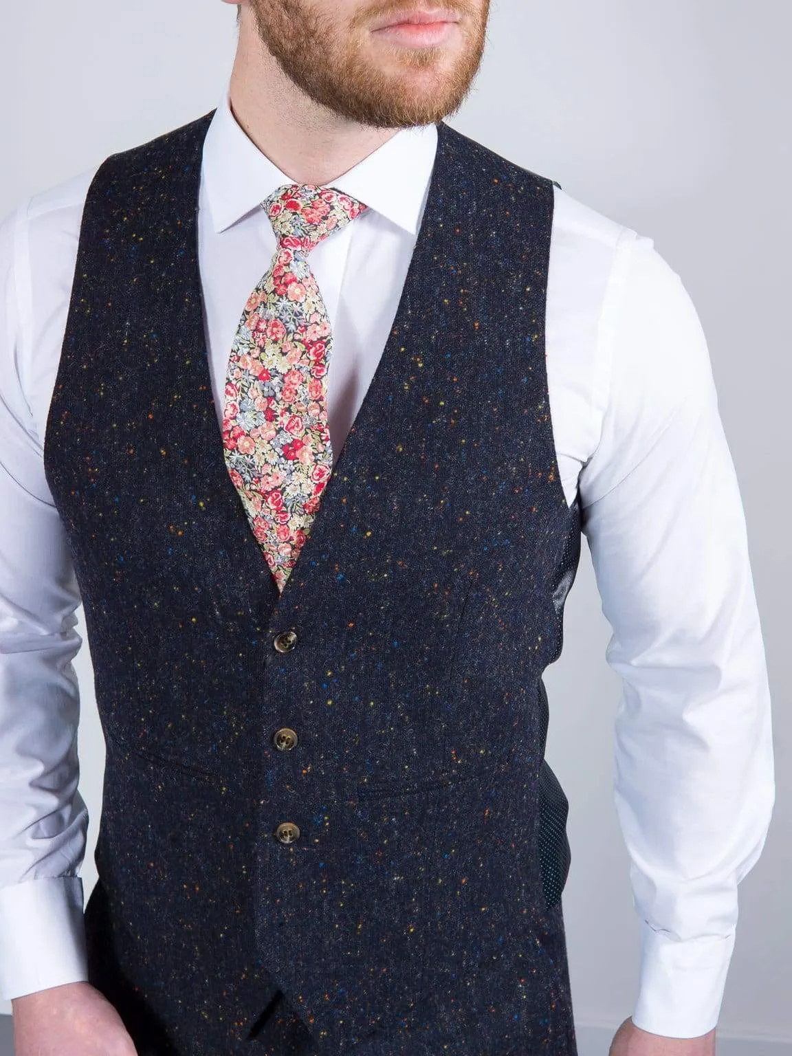 Torre Tweed Men's Navy 100% Wool Donegal Tweed Waistcoat