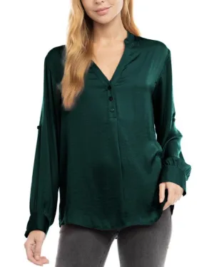 V-Neck Long Sleeve Blouse - Rain Forest - FINAL SALE