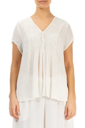 V-Neck Off White Silk Viscose Blouse