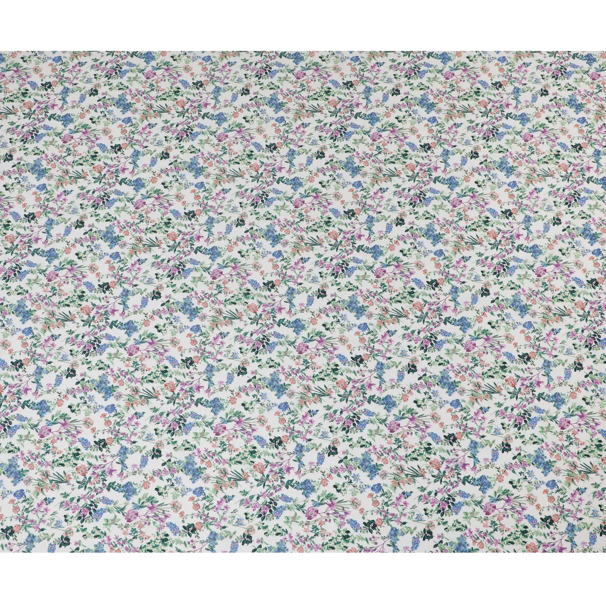Vibrant White Floral Cotton Lawn Fabric with Blue and Pink Blossoms, 110 cm Wide, Japanese Design-D19564