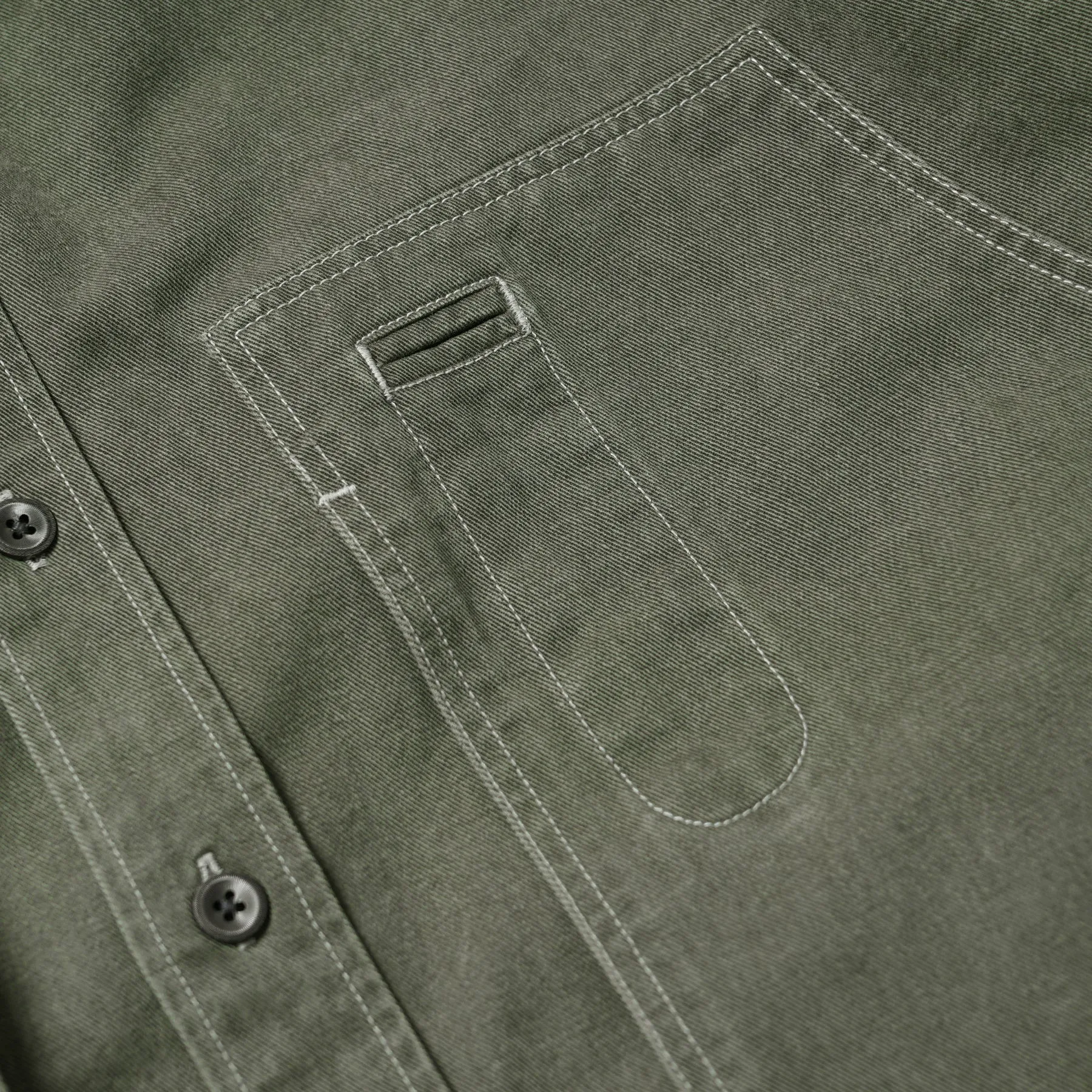 WASHED CARPENTER POCKET WORK SHIRT - OLIVE
