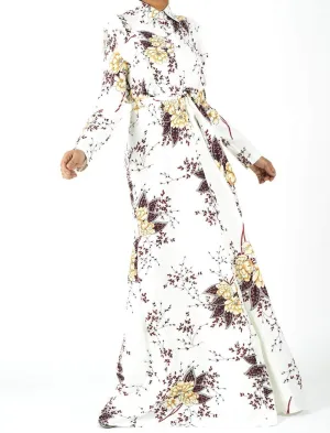 White print ruffles maxi dress