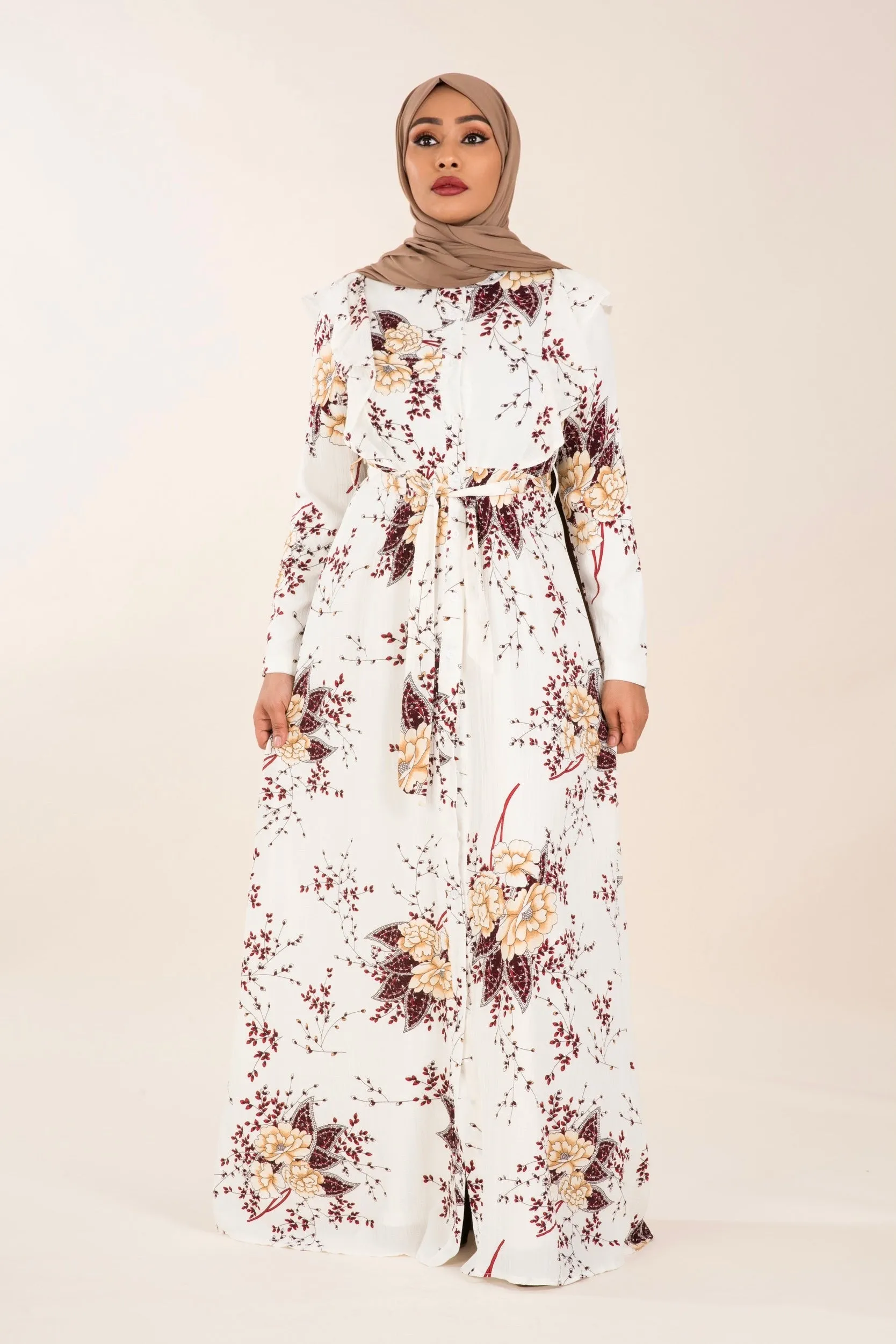 White print ruffles maxi dress