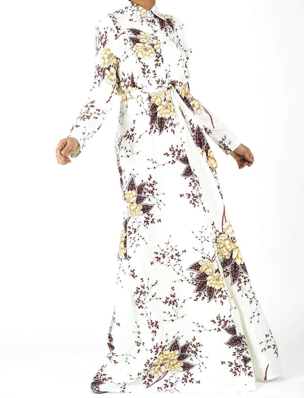 White print ruffles maxi dress