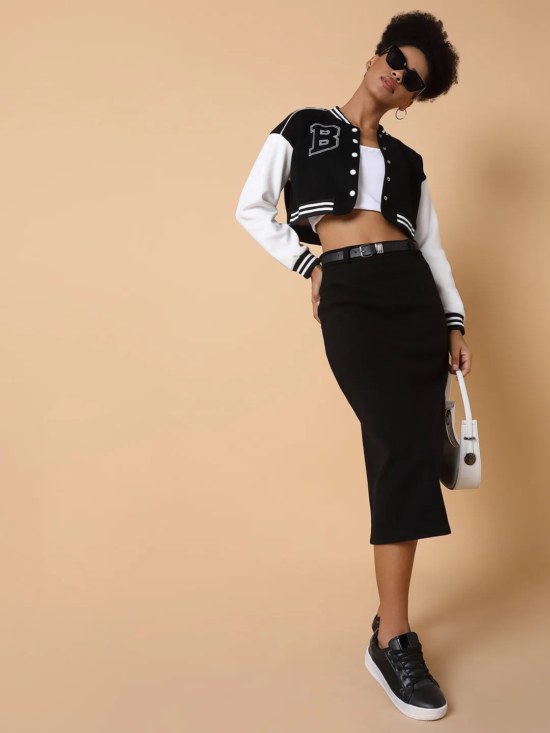 Women Black Camouflage Colour blocked Windcheater Crop Tailored Jacket with Patchwork