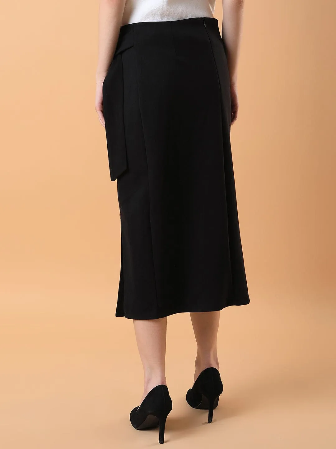 Women Black Straight Midi Skirts
