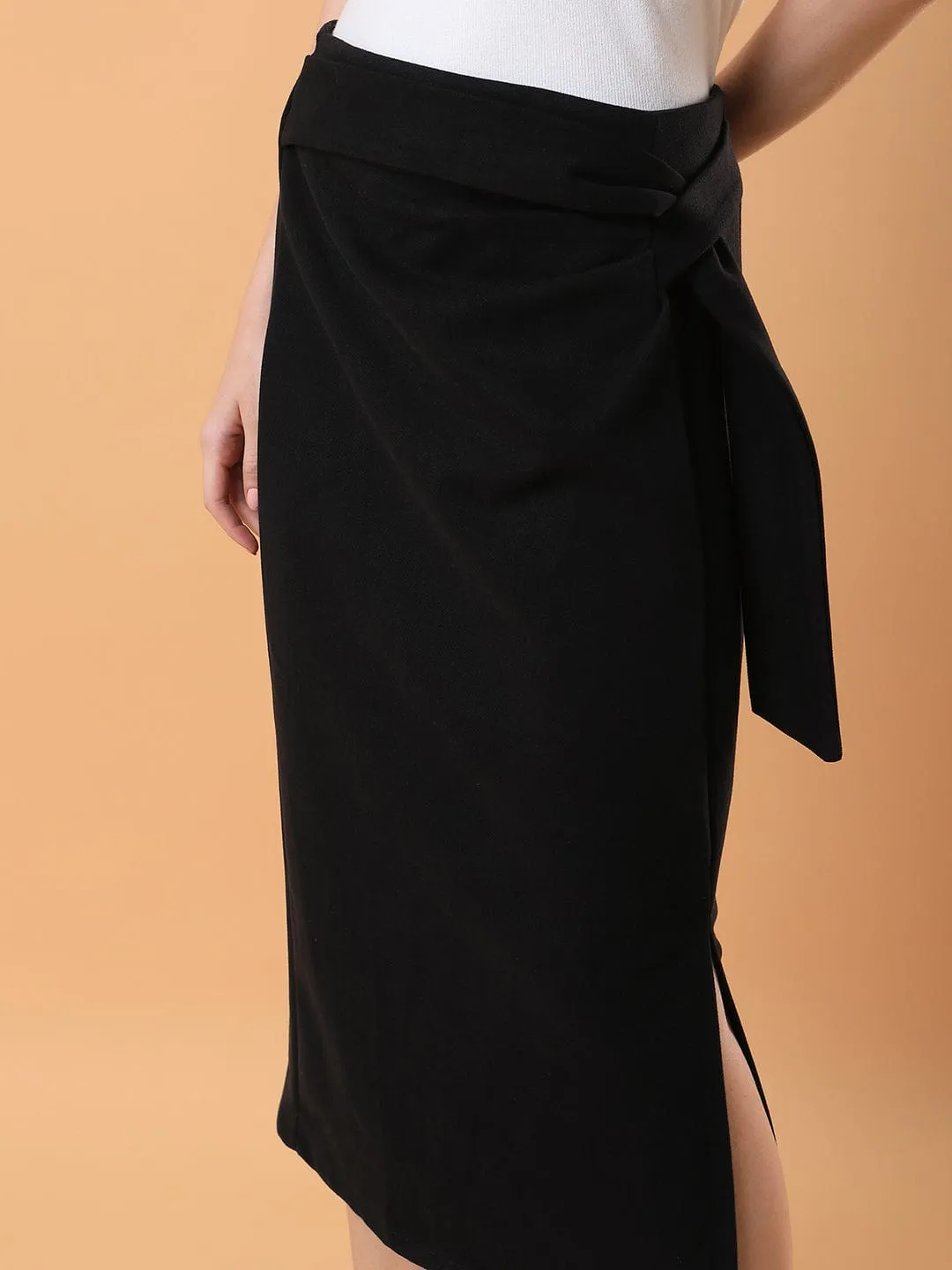 Women Black Straight Midi Skirts