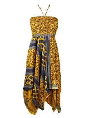 Women Yellow Hilow Skirt Dress Handmade Boho Dress  S/M