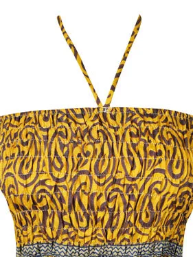 Women Yellow Hilow Skirt Dress Handmade Boho Dress  S/M