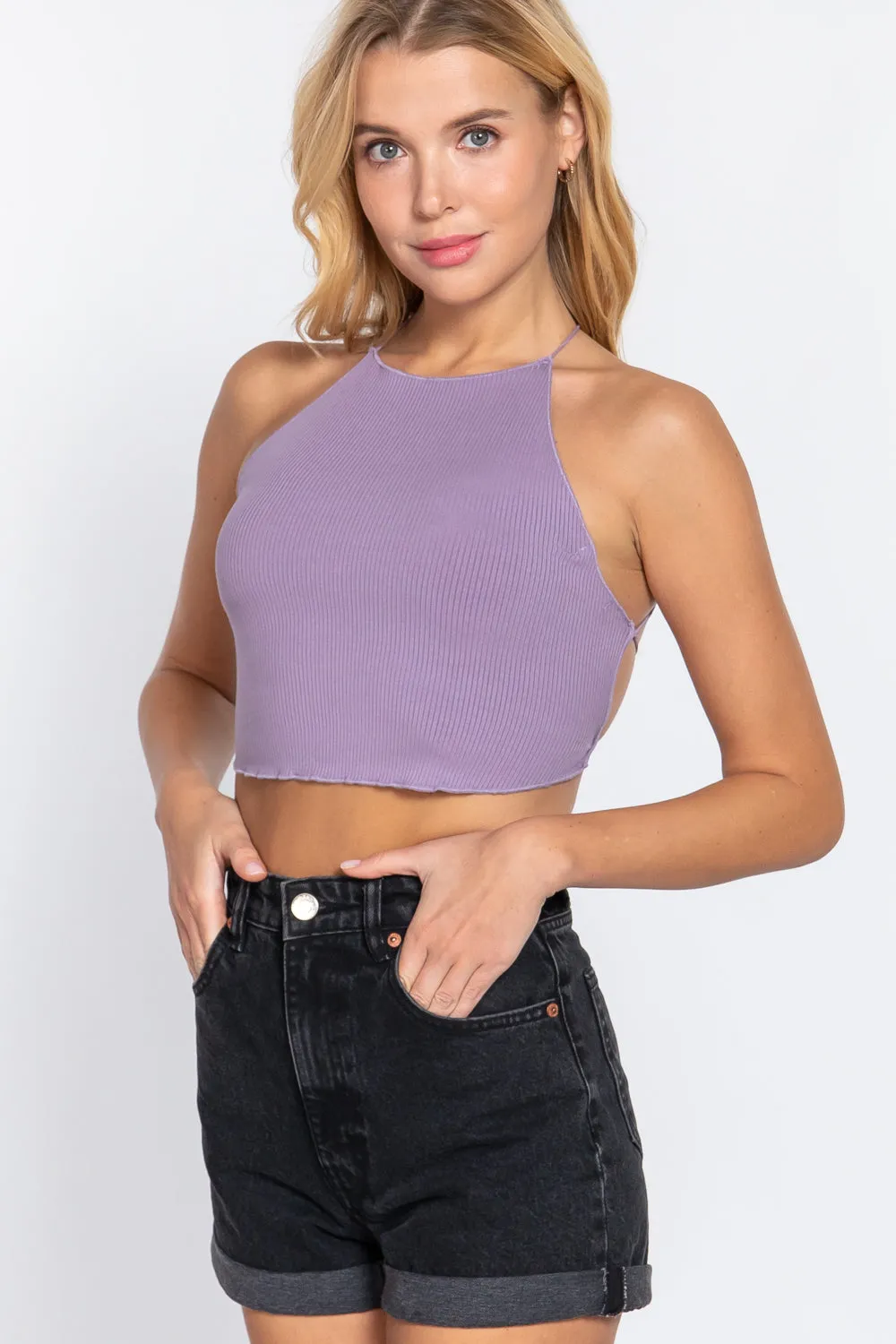 Women's Lace Up Open Cross Back Crop Cami