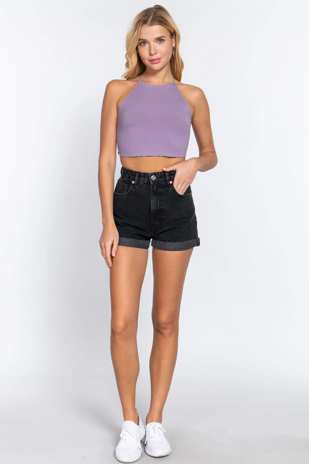 Women's Lace Up Open Cross Back Crop Cami