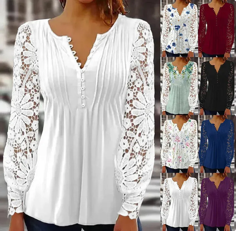 Women's V-neck Stylish Casual Loose Long Sleeve Shirt